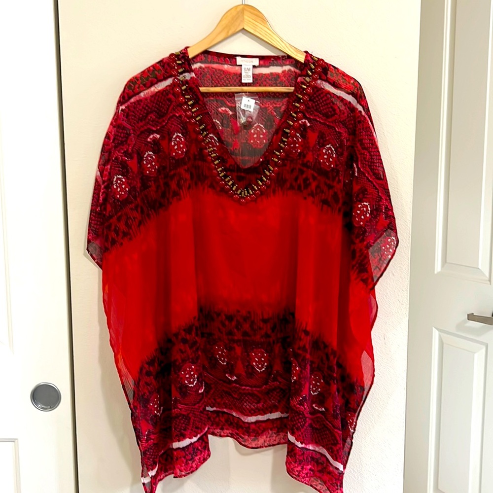 NWT Chico's flowy red embellishment tunic/cover up size S/M.
